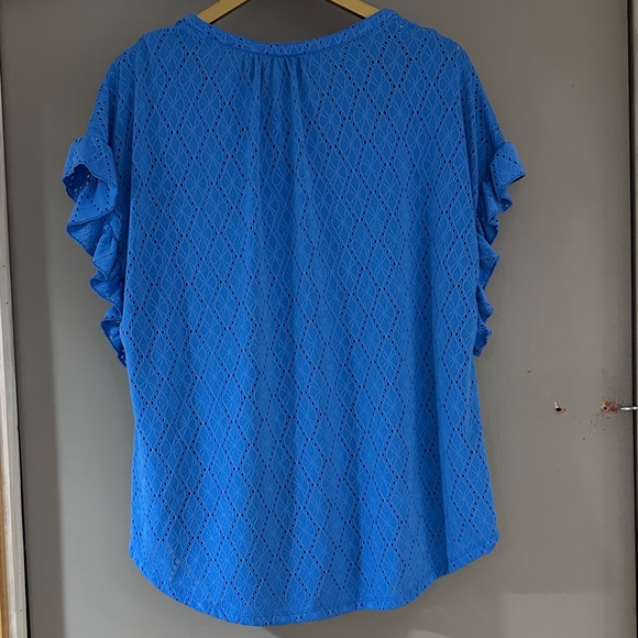 Ruby Rd. Blue Textured Blouse with Ruffle Sleeves - Picture 7 of 7